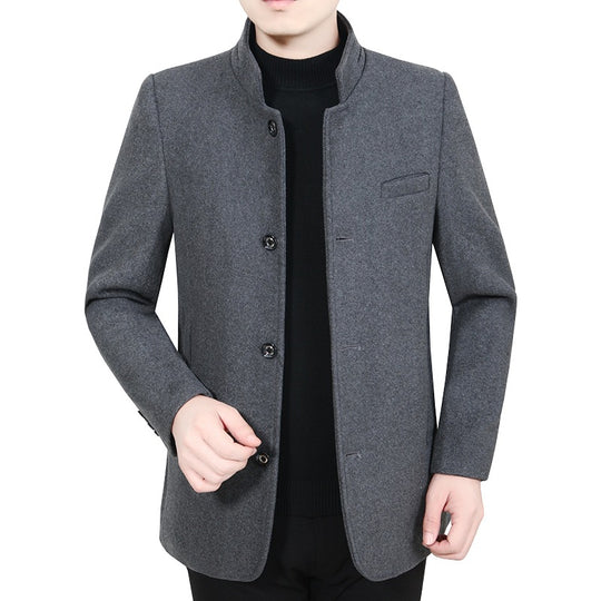 Herren Eleganter Stehkragen-Kurzmantel mit kontrastierendem Musterfutter Shop Nory