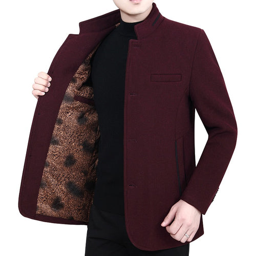 Herren Eleganter Stehkragen-Kurzmantel mit kontrastierendem Musterfutter Shop Nory