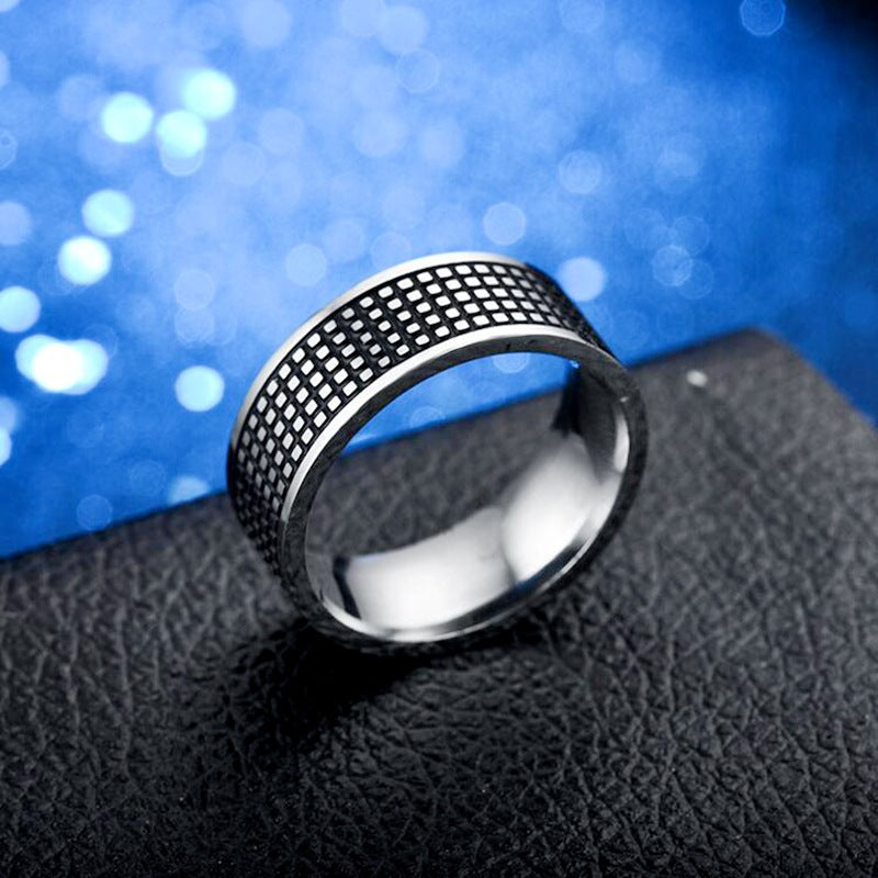 Herren Ring mit modernem, strukturiertem Karomuster Shop Nory
