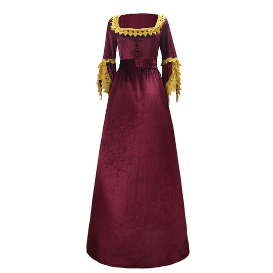 Damen Viktorianisches Samt-Ballkleid mit geraffter Taille und Spitzenärmeln Shop Nory