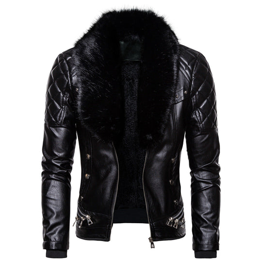 Herren Kunstlederjacke mit luxuriösem Fellkragen