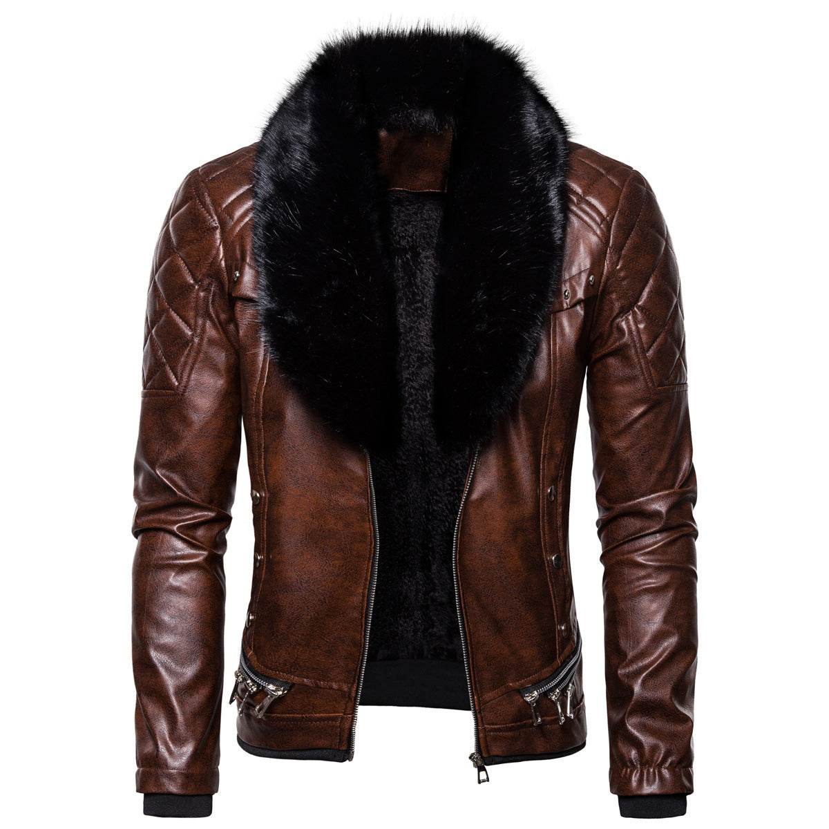 Herren Kunstlederjacke mit luxuriösem Fellkragen