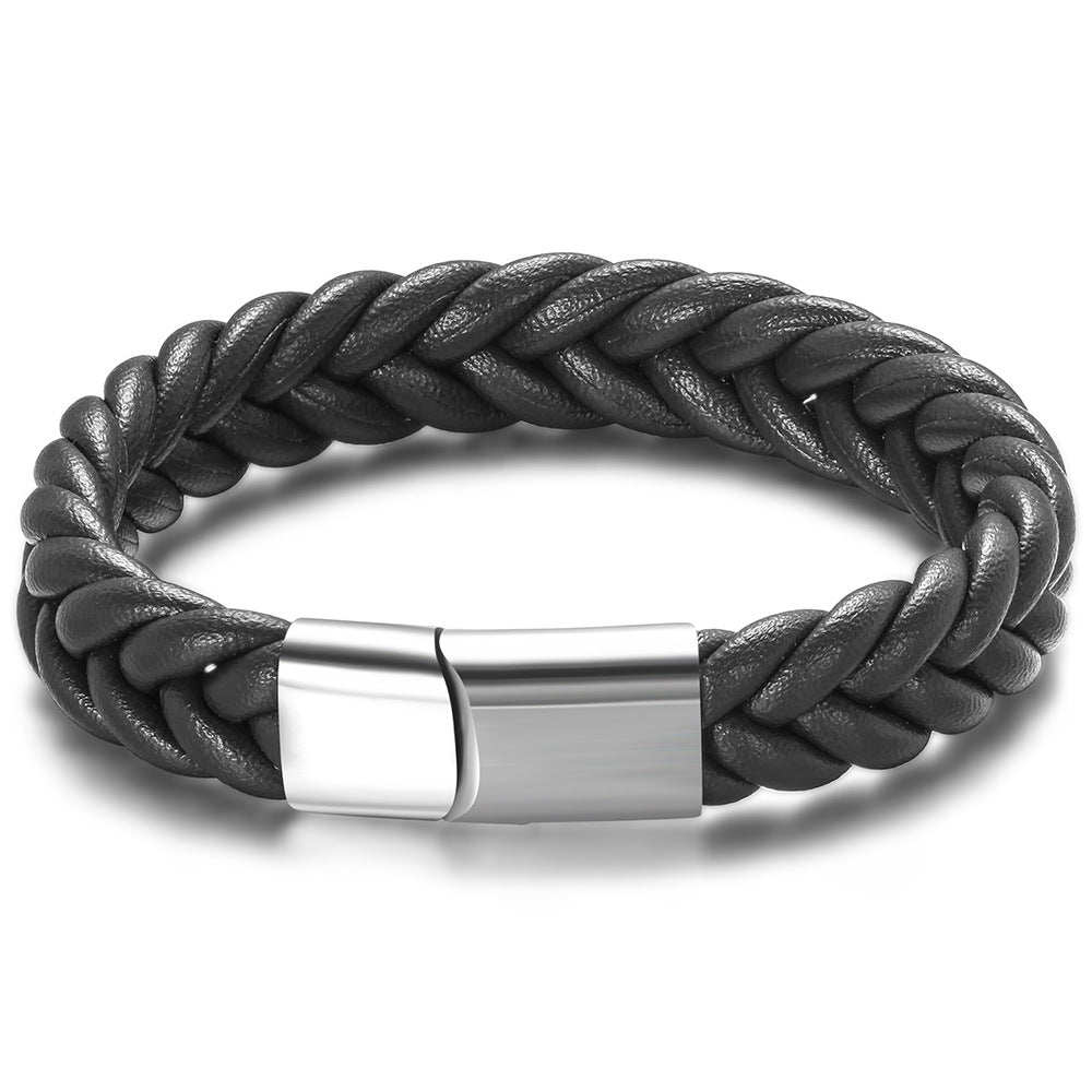 Herren geflochtenes Lederarmband mit hochwertigem Edelstahlverschluss Shop Nory