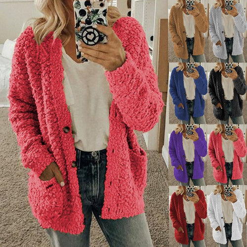 Damen nan locker geschnittener Teddy-Flausch-Cardigan mit dezenter Knopfleiste und aufgesetzten Eingrifftaschen Shop Nory