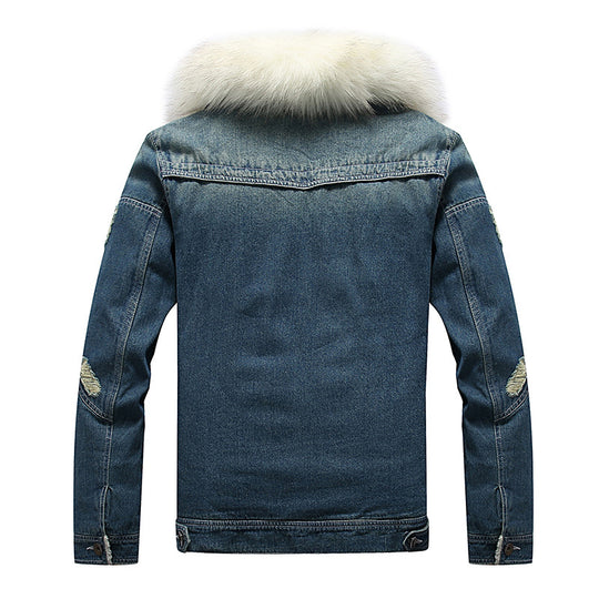 Herren Denim-Utilityjacke mit Fleece-Innenfutter und markantem Kunstfellkragen Shop Nory
