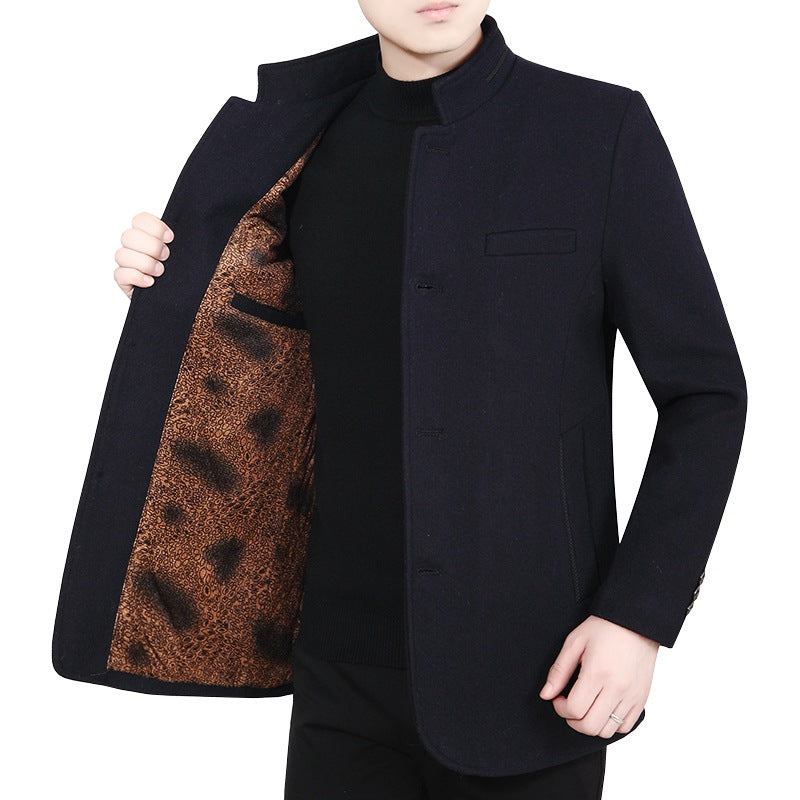 Herren Eleganter Stehkragen-Kurzmantel mit kontrastierendem Musterfutter Shop Nory