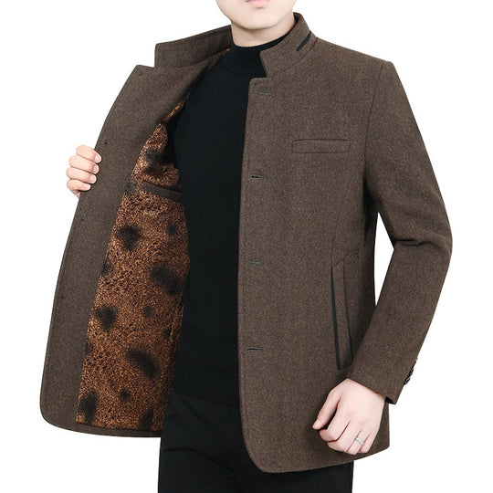 Herren Eleganter Stehkragen-Kurzmantel mit kontrastierendem Musterfutter Shop Nory