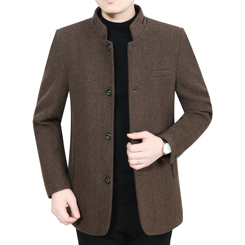 Herren Eleganter Stehkragen-Kurzmantel mit kontrastierendem Musterfutter Shop Nory