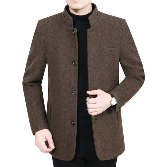 Herren Eleganter Stehkragen-Kurzmantel mit kontrastierendem Musterfutter Shop Nory