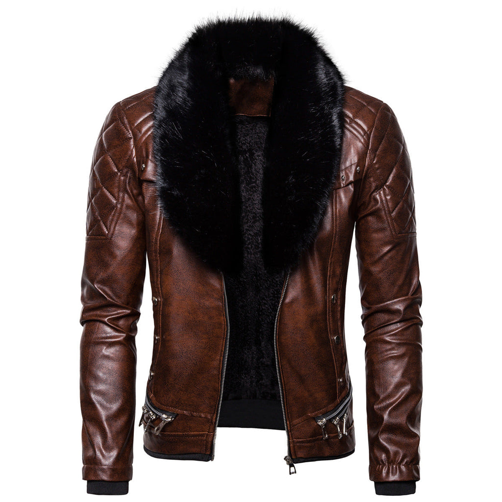 Herren Kunstlederjacke mit luxuriösem Fellkragen