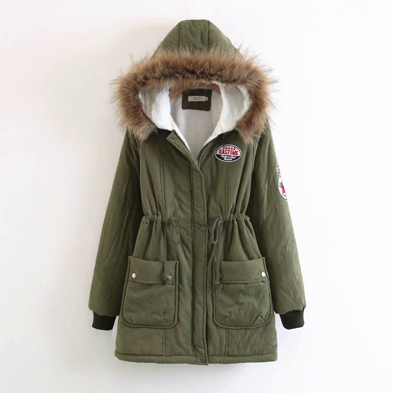 Damen Langer Utility-Parka mit Teddyfutter, Kapuze mit Kunstfell und Kordelzug Shop Nory