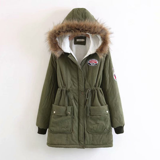 Damen Langer Utility-Parka mit Teddyfutter, Kapuze mit Kunstfell und Kordelzug Shop Nory