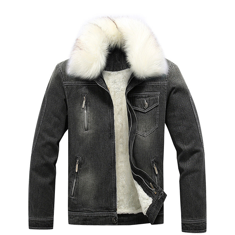 Herren Denim-Utilityjacke mit Fleece-Innenfutter und markantem Kunstfellkragen Shop Nory