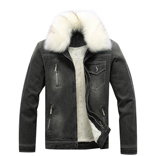 Herren Denim-Utilityjacke mit Fleece-Innenfutter und markantem Kunstfellkragen Shop Nory