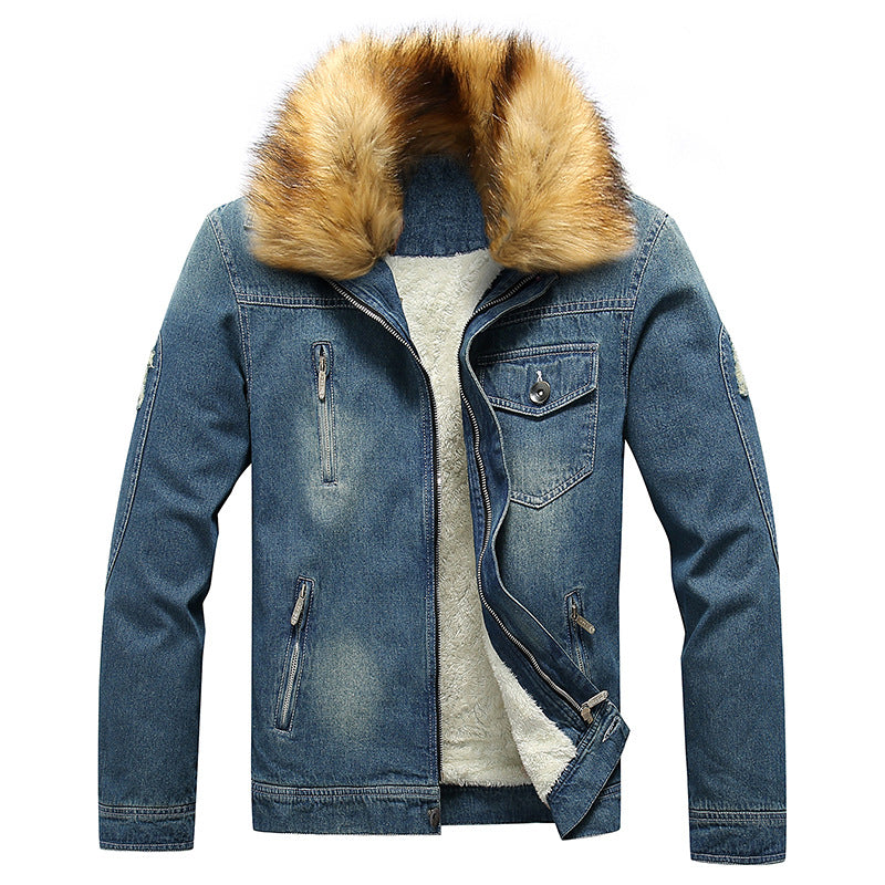 Herren Denim-Utilityjacke mit Fleece-Innenfutter und markantem Kunstfellkragen Shop Nory