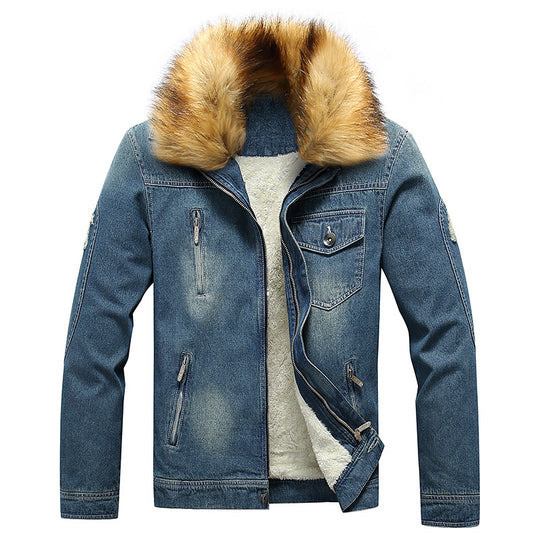 Herren Denim-Utilityjacke mit Fleece-Innenfutter und markantem Kunstfellkragen Shop Nory