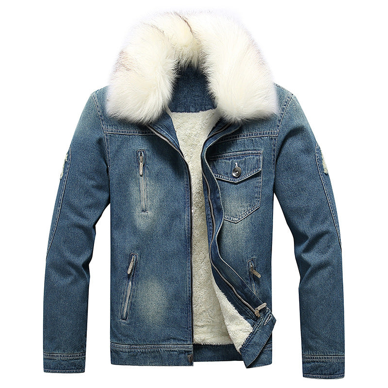 Herren Denim-Utilityjacke mit Fleece-Innenfutter und markantem Kunstfellkragen Shop Nory