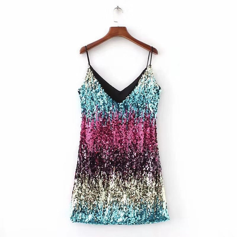 Damen Funkelndes Minikleid mit Pailletten und schmalen Spaghettiträgern