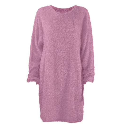 Damen Kuscheliges Oversize Plüsch-Kleid mit Rundhalsausschnitt Shop Nory