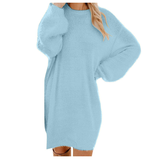 Damen Kuscheliges Oversize Plüsch-Kleid mit Rundhalsausschnitt Shop Nory