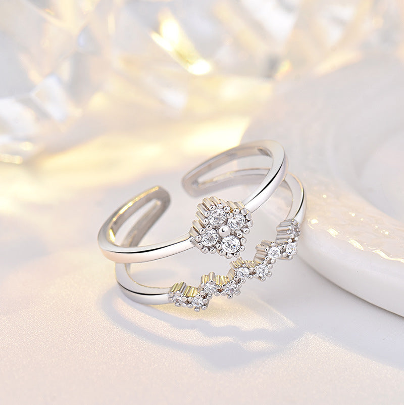 Damen Offener Ring mit floralem Design und funkelnden Zirkonia Shop Nory