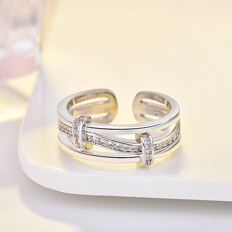 Damen Offener Zirkonia-Ring mit elegantem Wellen-Design Shop Nory