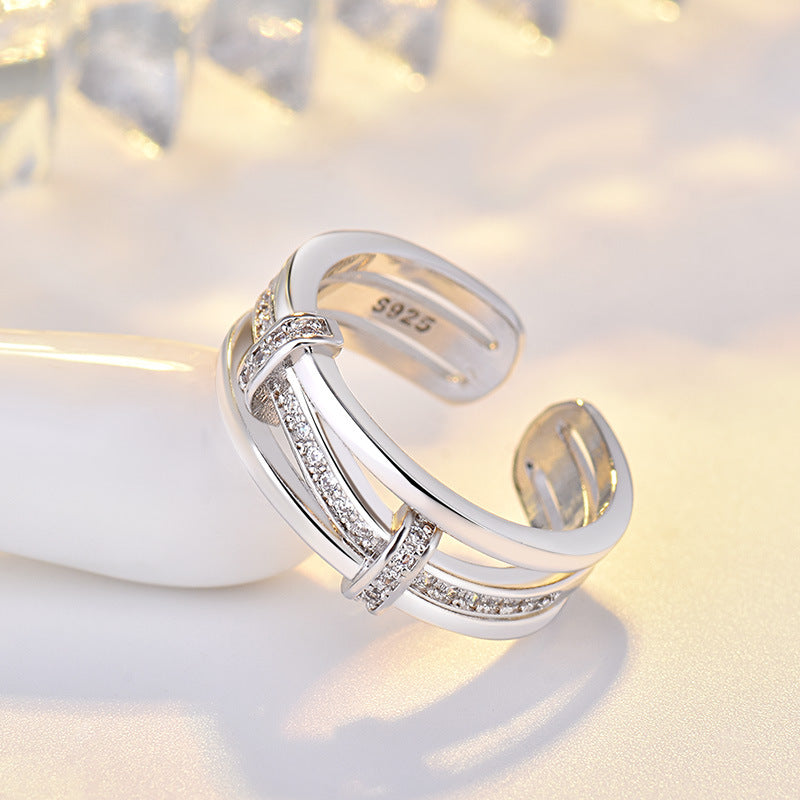 Damen Offener Zirkonia-Ring mit elegantem Wellen-Design Shop Nory