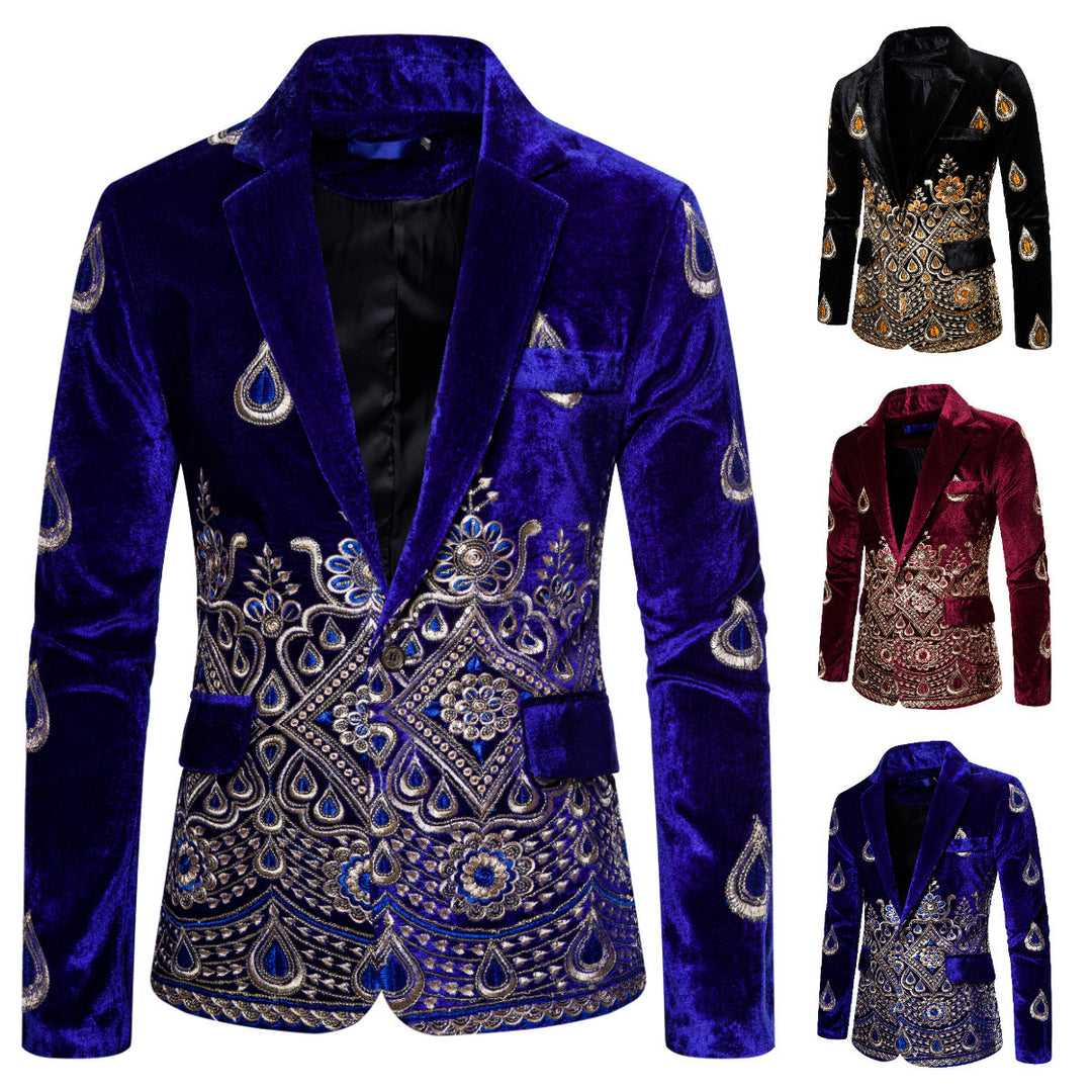 Herren Prunkvolles besticktes Samt‑Sakko mit Ornament- und Paisleystickerei Shop Nory