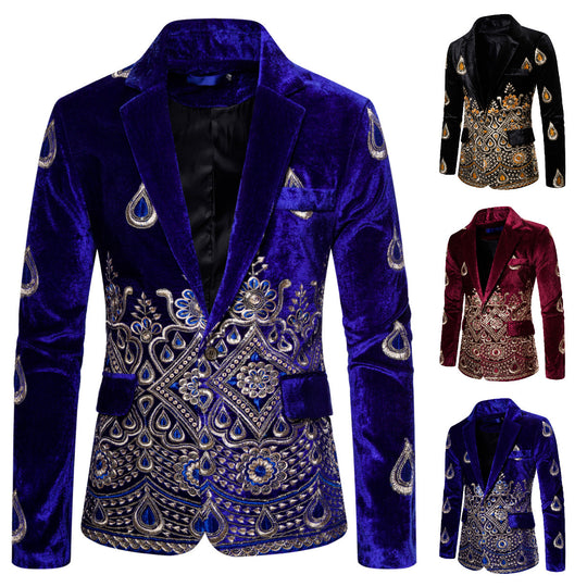 Herren Prunkvolles besticktes Samt‑Sakko mit Ornament- und Paisleystickerei Shop Nory