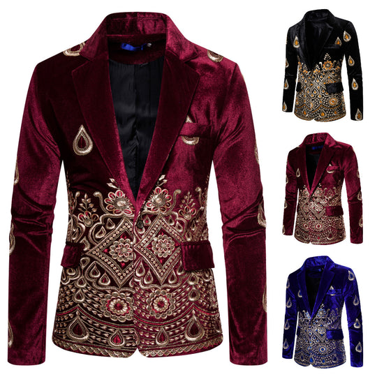 Herren Prunkvolles besticktes Samt‑Sakko mit Ornament- und Paisleystickerei Shop Nory