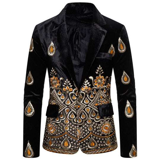 Herren Prunkvolles besticktes Samt‑Sakko mit Ornament- und Paisleystickerei Shop Nory