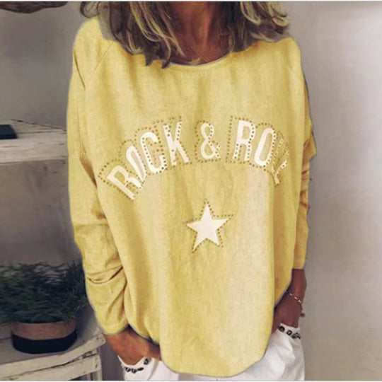 Damen Oversize-Sweatshirt mit Rock-and-Roll-Print und Sternapplikation Shop Nory