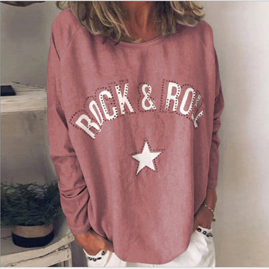 Damen Oversize-Sweatshirt mit Rock-and-Roll-Print und Sternapplikation Shop Nory