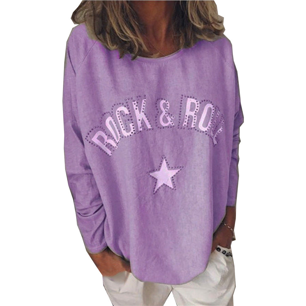 Damen Oversize-Sweatshirt mit Rock-and-Roll-Print und Sternapplikation Shop Nory