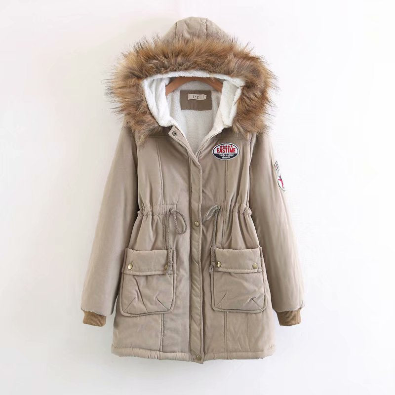 Damen Langer Utility-Parka mit Teddyfutter, Kapuze mit Kunstfell und Kordelzug Shop Nory