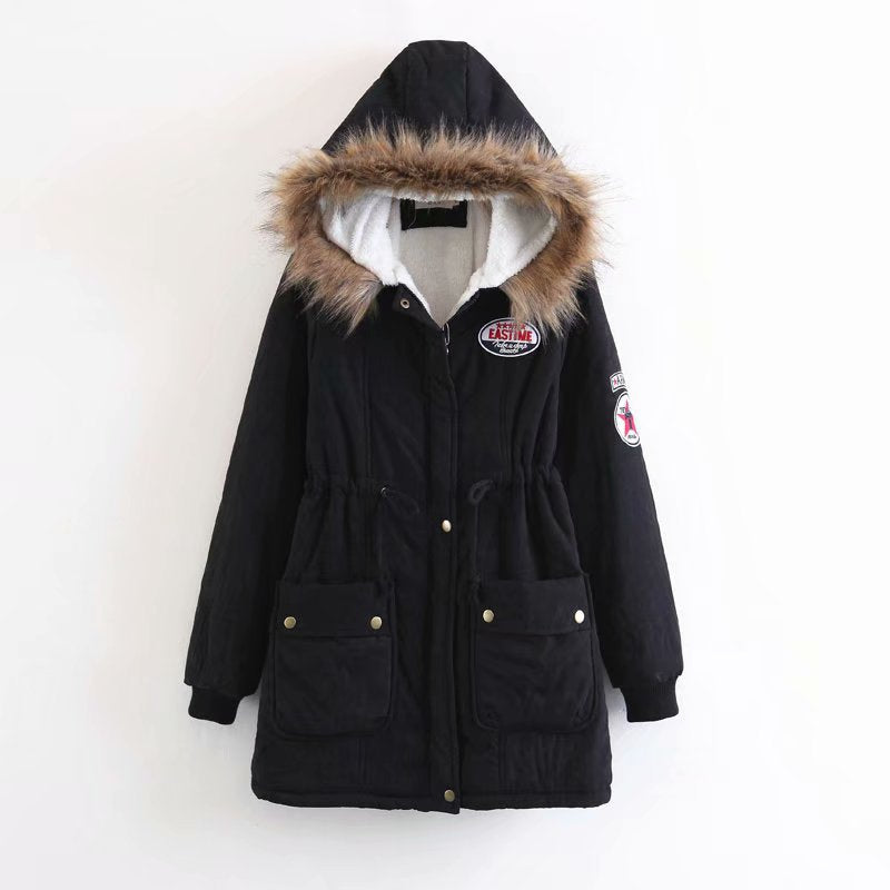 Damen Langer Utility-Parka mit Teddyfutter, Kapuze mit Kunstfell und Kordelzug Shop Nory