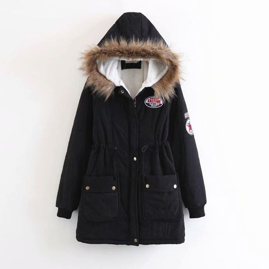 Damen Langer Utility-Parka mit Teddyfutter, Kapuze mit Kunstfell und Kordelzug Shop Nory