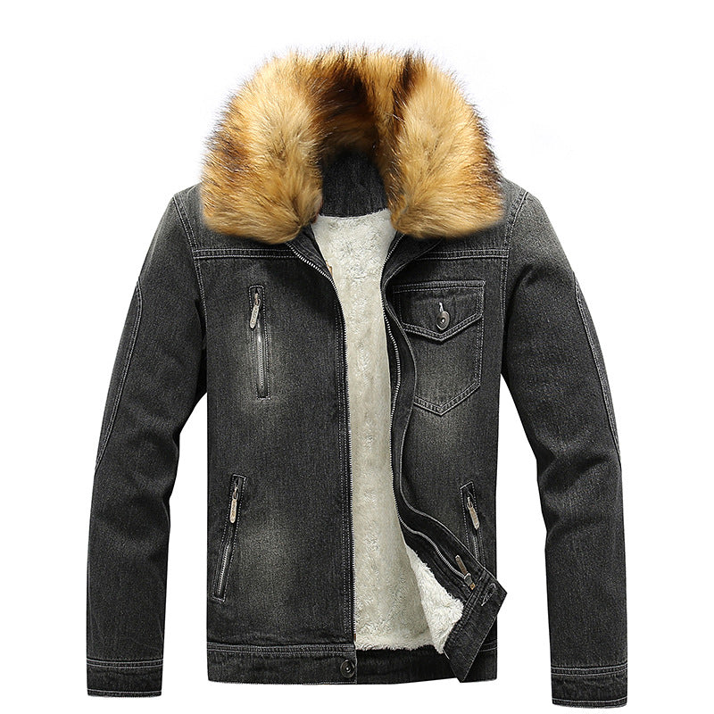 Herren Denim-Utilityjacke mit Fleece-Innenfutter und markantem Kunstfellkragen Shop Nory