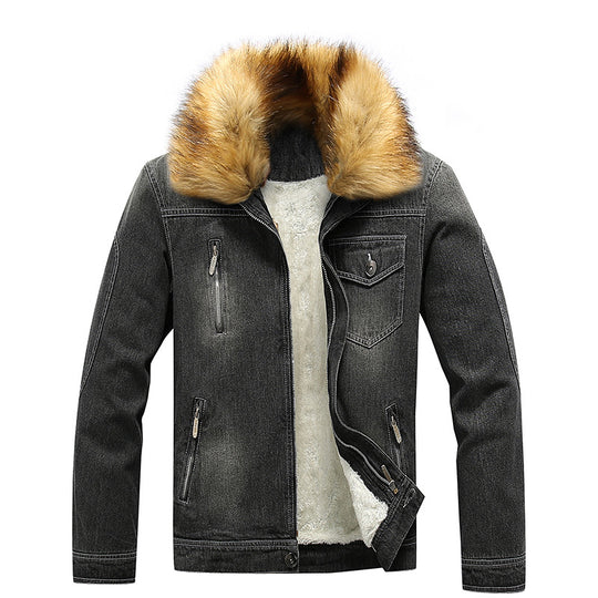Herren Denim-Utilityjacke mit Fleece-Innenfutter und markantem Kunstfellkragen Shop Nory