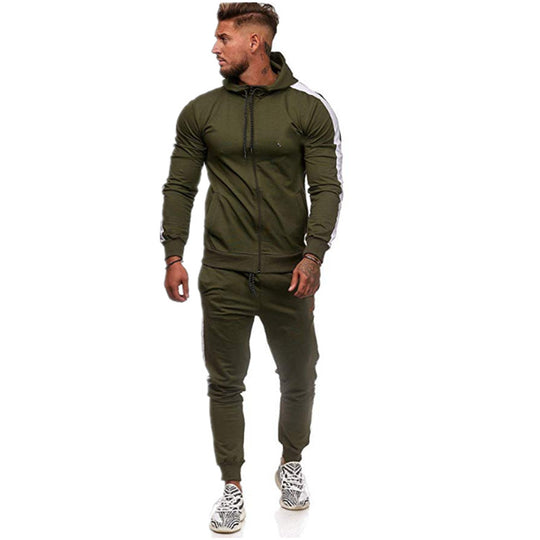 Herren figurbetonter Kapuzen-Trainingsanzug mit durchgehendem Reißverschluss, Kordelzug und kontrastierendem Seitenstreifen Shop Nory
