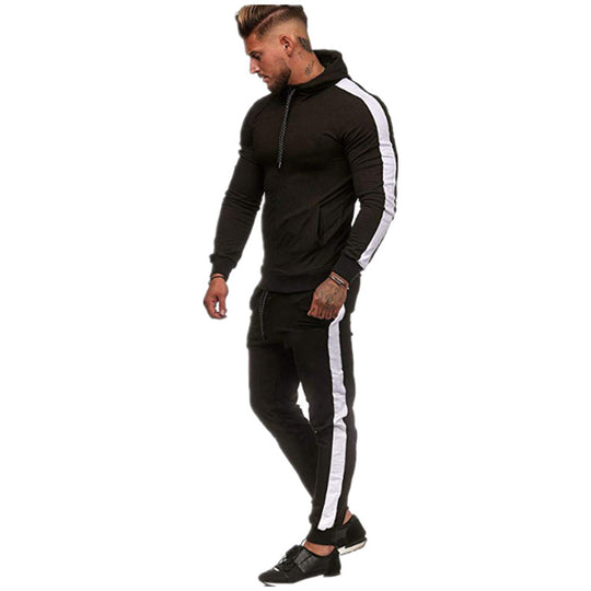 Herren figurbetonter Kapuzen-Trainingsanzug mit durchgehendem Reißverschluss, Kordelzug und kontrastierendem Seitenstreifen Shop Nory