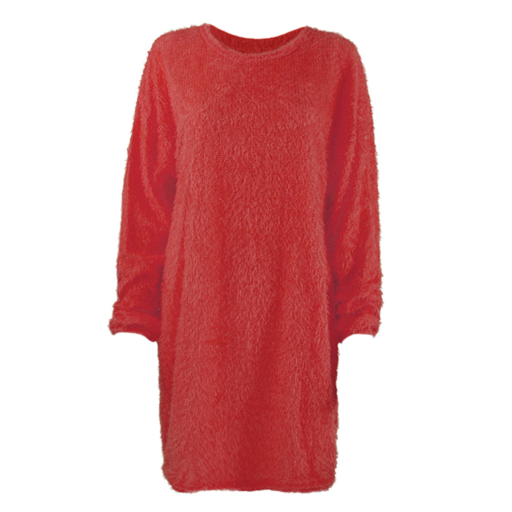 Damen Kuscheliges Oversize Plüsch-Kleid mit Rundhalsausschnitt Shop Nory