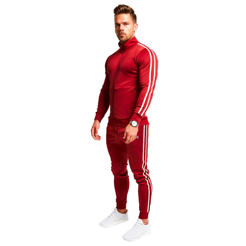 Herren Athletischer Slim-Fit Trainingsanzug mit Stehkragen, Zip-Jacke und Jogger mit Seitenstreifen Shop Nory