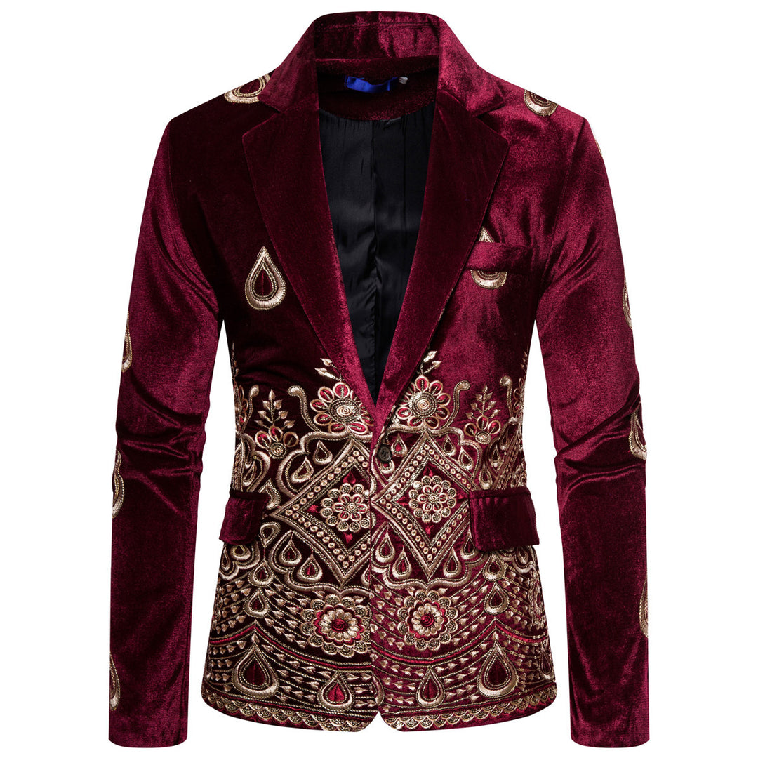 Herren Prunkvolles besticktes Samt‑Sakko mit Ornament- und Paisleystickerei Shop Nory