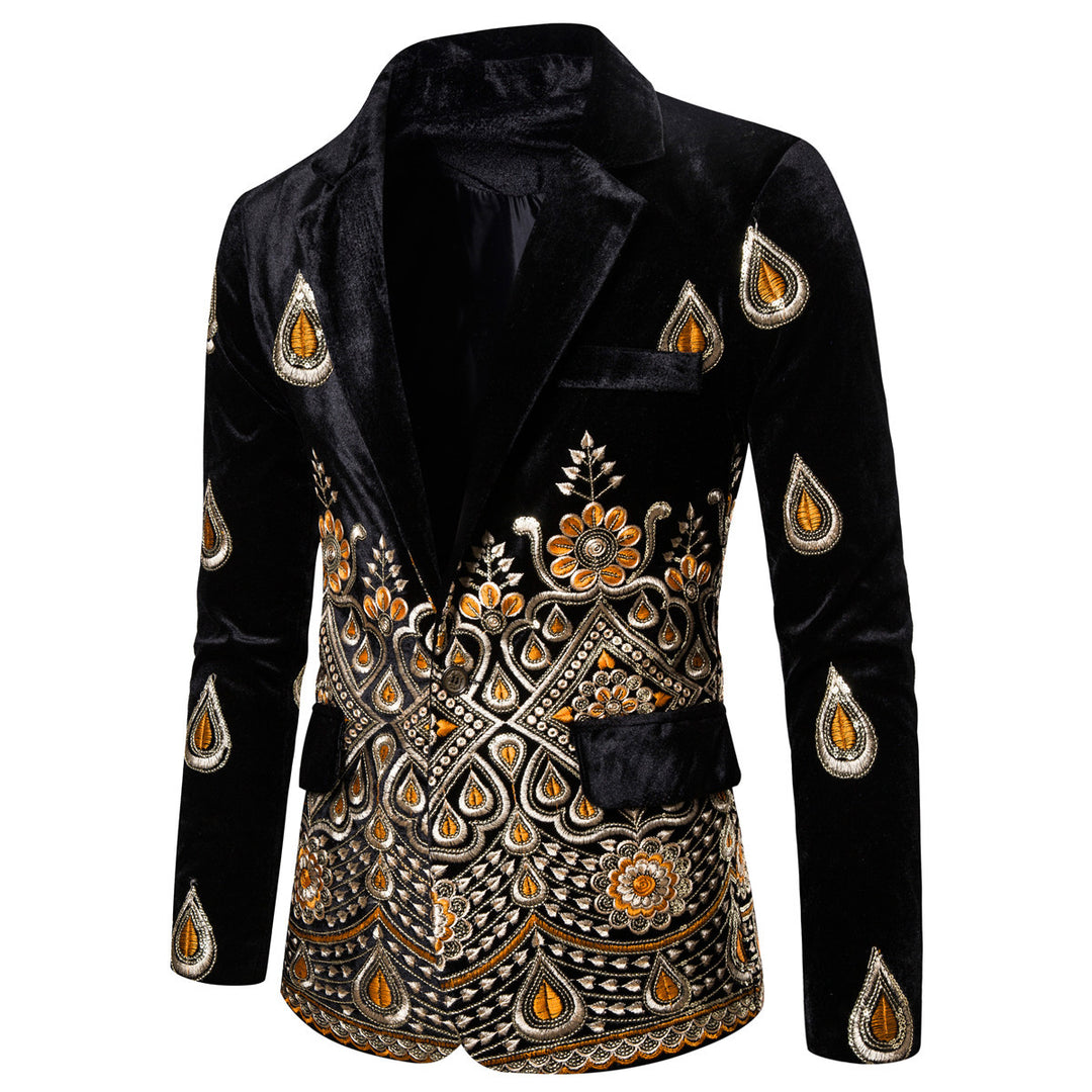 Herren Prunkvolles besticktes Samt‑Sakko mit Ornament- und Paisleystickerei Shop Nory