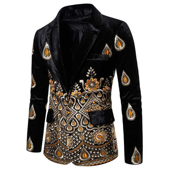 Herren Prunkvolles besticktes Samt‑Sakko mit Ornament- und Paisleystickerei Shop Nory
