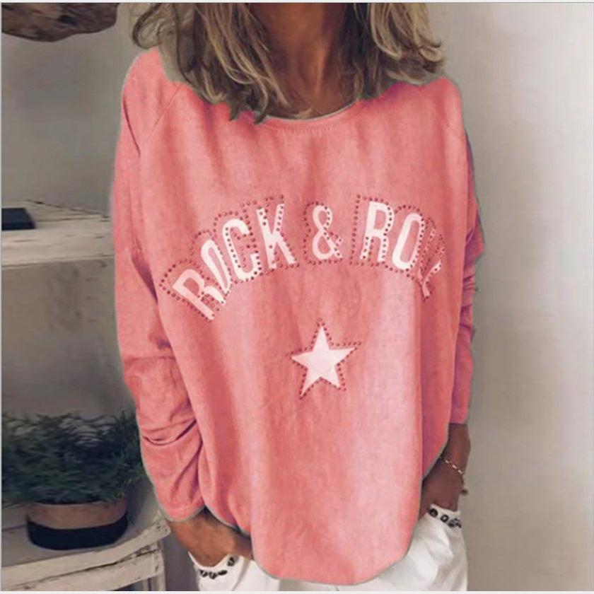 Damen Oversize-Sweatshirt mit Rock-and-Roll-Print und Sternapplikation Shop Nory