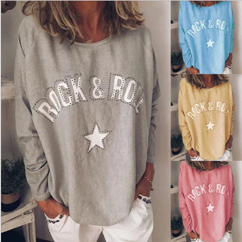 Damen Oversize-Sweatshirt mit Rock-and-Roll-Print und Sternapplikation Shop Nory