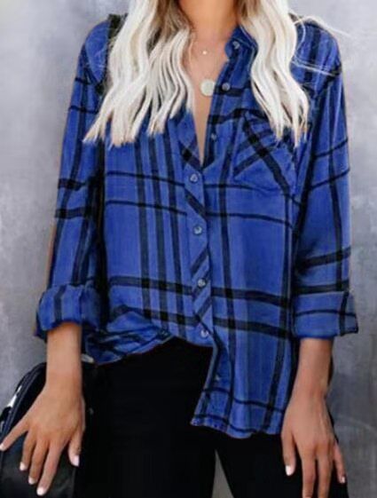 Damen Oversize-Hemdbluse mit Karomuster, Brusttasche und umkrempelbaren Ärmeln Shop Nory
