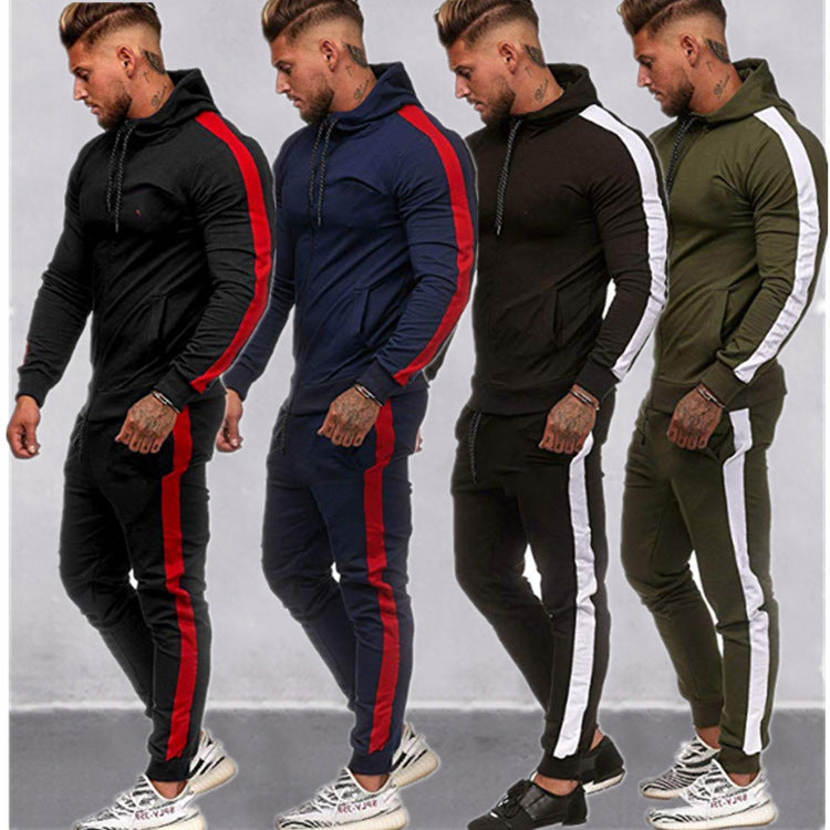 Herren figurbetonter Kapuzen-Trainingsanzug mit durchgehendem Reißverschluss, Kordelzug und kontrastierendem Seitenstreifen Shop Nory